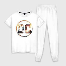 Женская пижама хлопок с принтом Cyborg в Курске, 100% хлопок | брюки и футболка прямого кроя, без карманов, на брюках мягкая резинка на поясе и по низу штанин | cyborg | dc | shtatjl | киборг | логотип
