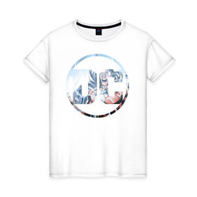 Женская футболка хлопок с принтом Shazam в Курске, 100% хлопок | прямой крой, круглый вырез горловины, длина до линии бедер, слегка спущенное плечо | dc | shazam | shtatjl | логотип | шазам