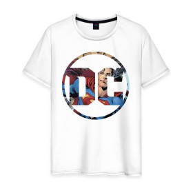 Мужская футболка хлопок с принтом Superman в Курске, 100% хлопок | прямой крой, круглый вырез горловины, длина до линии бедер, слегка спущенное плечо. | dc | shtatjl | superman | логотип | супермен