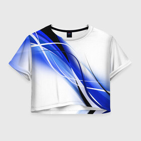 Женская футболка Crop-top 3D с принтом GEOMETRY STRIPES BLUE в Курске, 100% полиэстер | круглая горловина, длина футболки до линии талии, рукава с отворотами | abstraction | geometry | hexagon | neon | paints | stripes | texture | triangle | абстракция | брызги | геометрия | краски | неон | неоновый | соты | текстура