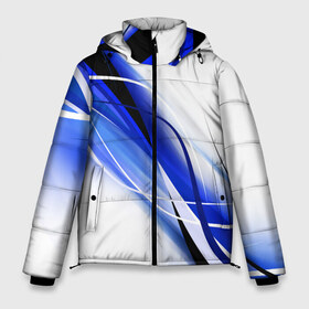 Мужская зимняя куртка 3D с принтом GEOMETRY STRIPES BLUE в Курске, верх — 100% полиэстер; подкладка — 100% полиэстер; утеплитель — 100% полиэстер | длина ниже бедра, свободный силуэт Оверсайз. Есть воротник-стойка, отстегивающийся капюшон и ветрозащитная планка. 

Боковые карманы с листочкой на кнопках и внутренний карман на молнии. | Тематика изображения на принте: abstraction | geometry | hexagon | neon | paints | stripes | texture | triangle | абстракция | брызги | геометрия | краски | неон | неоновый | соты | текстура