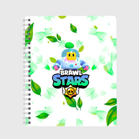 Тетрадь с принтом Sprout Brawl Stars в Курске, 100% бумага | 48 листов, плотность листов — 60 г/м2, плотность картонной обложки — 250 г/м2. Листы скреплены сбоку удобной пружинной спиралью. Уголки страниц и обложки скругленные. Цвет линий — светло-серый
 | Тематика изображения на принте: brawl | brawl stars | sprout | бравл | бравл старс | росток | спраут | спраут brawl stars | спроут