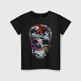 Детская футболка хлопок с принтом Skull в Курске, 100% хлопок | круглый вырез горловины, полуприлегающий силуэт, длина до линии бедер | color | fashion | grin | jaw | orbits | paint | skull | teeth | vanguard | глазницы | зубы | краска | мода | оскал | пасть | цвет | череп