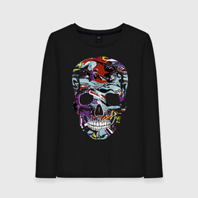 Женский лонгслив хлопок с принтом Skull в Курске, 100% хлопок |  | color | fashion | grin | jaw | orbits | paint | skull | teeth | vanguard | глазницы | зубы | краска | мода | оскал | пасть | цвет | череп