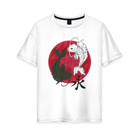 Женская футболка хлопок Oversize с принтом Инь-янь в Курске, 100% хлопок | свободный крой, круглый ворот, спущенный рукав, длина до линии бедер
 | инь янь | рыбы | япония