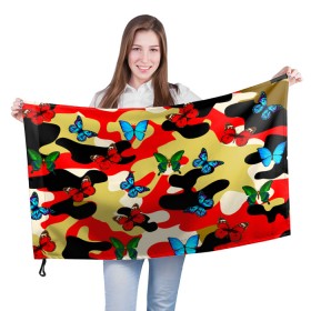 Флаг 3D с принтом Камуфляжные бабочки в Курске, 100% полиэстер | плотность ткани — 95 г/м2, размер — 67 х 109 см. Принт наносится с одной стороны | бабочки | камуфляж | камуфляжные бабочки | хаки