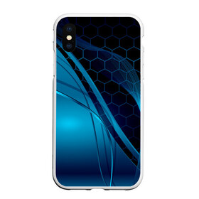 Чехол для iPhone XS Max матовый с принтом ABSTRACT BLUE в Курске, Силикон | Область печати: задняя сторона чехла, без боковых панелей | abstraction | geometry | hexagon | neon | paints | stripes | texture | triangle | абстракция | брызги | геометрия | краски | неон | неоновый | соты | текстура