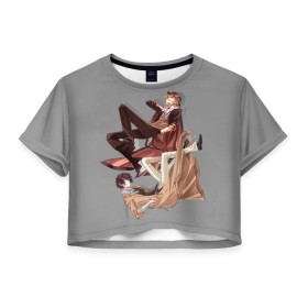 Женская футболка Crop-top 3D с принтом Дазай и Чуя в Курске, 100% полиэстер | круглая горловина, длина футболки до линии талии, рукава с отворотами | bungou stray dogs | аниме | великие из бродячих псов | дазай и чуя