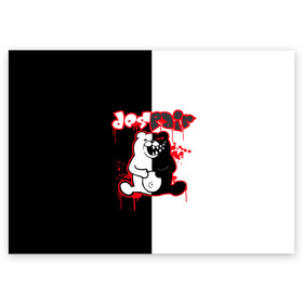 Поздравительная открытка с принтом MONOKUMA в Курске, 100% бумага | плотность бумаги 280 г/м2, матовая, на обратной стороне линовка и место для марки
 | anime | bear | black  white | danganronpa | kurokuma | monodam | monokuma | monomi | monotaro | pink | rabbit | school | shirokuma | аниме | главарь | мoноми | монокума | черно белый | школа