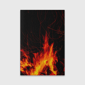 Обложка для паспорта матовая кожа с принтом Ночной костер в лесу в Курске, натуральная матовая кожа | размер 19,3 х 13,7 см; прозрачные пластиковые крепления | дрова | искры | ночь | огонь