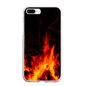 Чехол для iPhone 7Plus/8 Plus матовый с принтом Ночной костер в лесу в Курске, Силикон | Область печати: задняя сторона чехла, без боковых панелей | дрова | искры | ночь | огонь