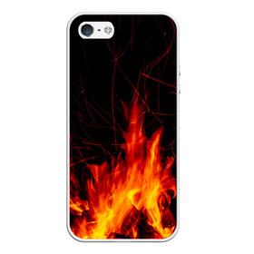 Чехол для iPhone 5/5S матовый с принтом Ночной костер в лесу в Курске, Силикон | Область печати: задняя сторона чехла, без боковых панелей | дрова | искры | ночь | огонь