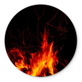 Коврик для мышки круглый с принтом Ночной костер в лесу в Курске, резина и полиэстер | круглая форма, изображение наносится на всю лицевую часть | дрова | искры | ночь | огонь