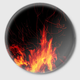 Значок с принтом Ночной костер в лесу в Курске,  металл | круглая форма, металлическая застежка в виде булавки | дрова | искры | ночь | огонь