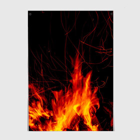 Постер с принтом Ночной костер в лесу в Курске, 100% бумага
 | бумага, плотность 150 мг. Матовая, но за счет высокого коэффициента гладкости имеет небольшой блеск и дает на свету блики, но в отличии от глянцевой бумаги не покрыта лаком | дрова | искры | ночь | огонь