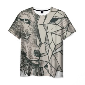 Мужская футболка 3D с принтом Geometric Wolf в Курске, 100% полиэфир | прямой крой, круглый вырез горловины, длина до линии бедер | Тематика изображения на принте: volf | волк