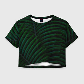 Женская футболка Crop-top 3D с принтом Пальмовые листья в Курске, 100% полиэстер | круглая горловина, длина футболки до линии талии, рукава с отворотами | пальмы | папоротник | тропики
