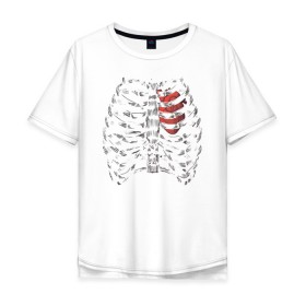 Мужская футболка хлопок Oversize с принтом Skeleton в Курске, 100% хлопок | свободный крой, круглый ворот, “спинка” длиннее передней части | skeleton | рёбра | скелет