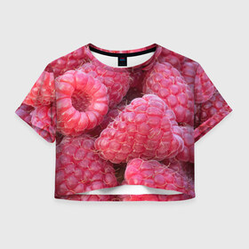 Женская футболка Crop-top 3D с принтом Очень много малины в Курске, 100% полиэстер | круглая горловина, длина футболки до линии талии, рукава с отворотами | плоды | ягоды