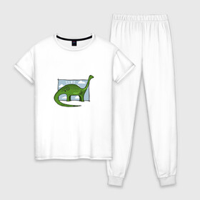 Женская пижама хлопок с принтом Динозавр в Курске, 100% хлопок | брюки и футболка прямого кроя, без карманов, на брюках мягкая резинка на поясе и по низу штанин | dinosaur | t rex | арт | динозавр | животные | картинка | рисунок