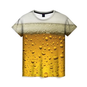 Женская футболка 3D с принтом ПИВО в Курске, 100% полиэфир ( синтетическое хлопкоподобное полотно) | прямой крой, круглый вырез горловины, длина до линии бедер | beer | textures | бир | напитки | пенное | текстуры | фон