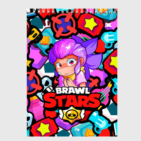 Скетчбук с принтом SHELLY BRAWL STARS в Курске, 100% бумага
 | 48 листов, плотность листов — 100 г/м2, плотность картонной обложки — 250 г/м2. Листы скреплены сверху удобной пружинной спиралью | brawl | brawl stars | shelly | stars | бравл | бравл старс | гитара | значки | значки бравл старс | игры | кольт | лого | лого brawl stars | логотип | пистолет | сейф | старс | шелли