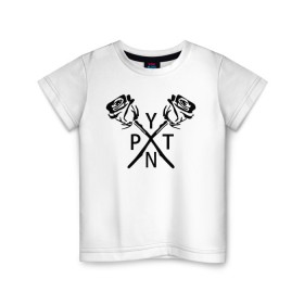 Детская футболка хлопок с принтом PYTN X ROSE. в Курске, 100% хлопок | круглый вырез горловины, полуприлегающий силуэт, длина до линии бедер | payton | payton moormeie | pytn | rose | блогер | знаменитость | пейтон | пейтон моормиер | тиктоенр
