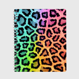 Тетрадь с принтом JAGUAR GRADIENT в Курске, 100% бумага | 48 листов, плотность листов — 60 г/м2, плотность картонной обложки — 250 г/м2. Листы скреплены сбоку удобной пружинной спиралью. Уголки страниц и обложки скругленные. Цвет линий — светло-серый
 | Тематика изображения на принте: cat | jaguar | leopard | yaguar | дикая кошка | животные | кошка | леопард | пятна животного | текстура | шерсть | ягуар