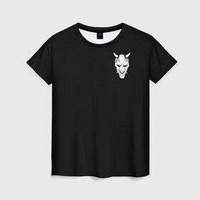 Женская футболка 3D с принтом Демон Они (Принт на спине) в Курске, 100% полиэфир ( синтетическое хлопкоподобное полотно) | прямой крой, круглый вырез горловины, длина до линии бедер | Тематика изображения на принте: cyberpunk | demon | japan | kyoto | oni | tokyo | аниме | демон | киберпанк | маска | они | стиль | ханья | япония | японский