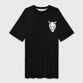 Платье-футболка 3D с принтом Демон Они (Принт на спине) в Курске,  |  | cyberpunk | demon | japan | kyoto | oni | tokyo | аниме | демон | киберпанк | маска | они | стиль | ханья | япония | японский