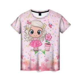 Женская футболка 3D с принтом Маленькая принцесса в Курске, 100% полиэфир ( синтетическое хлопкоподобное полотно) | прямой крой, круглый вырез горловины, длина до линии бедер | бабочка | девочка | девочке | маленькая | милая | сердечки | цветочки