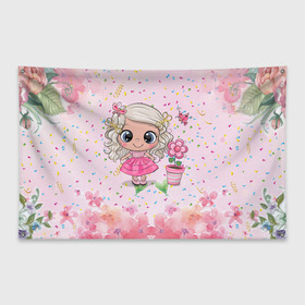 Флаг-баннер с принтом Маленькая принцесса в Курске, 100% полиэстер | размер 67 х 109 см, плотность ткани — 95 г/м2; по краям флага есть четыре люверса для крепления | бабочка | девочка | девочке | маленькая | милая | сердечки | цветочки