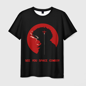 Мужская футболка 3D с принтом Ковбой Бибоп в Курске, 100% полиэфир | прямой крой, круглый вырез горловины, длина до линии бедер | bebop | cowboy | japan | spiegel | spike | аниме | бибоп | ковбой | спайк | стиль | шпигель | япония | японский