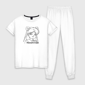 Женская пижама хлопок с принтом Еда Делает Меня Счастливой! SM в Курске, 100% хлопок | брюки и футболка прямого кроя, без карманов, на брюках мягкая резинка на поясе и по низу штанин | 90s | anime girl | cute | kawaii | luna | sailor moon | usagi tsukino | аниме | аниме девушка | каваии | кавай | луна | манга | марс | меркурий | сейлор | сейлор мун | усаги цукино