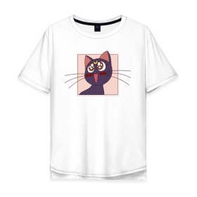 Мужская футболка хлопок Oversize с принтом Luna, Sailor Moon в Курске, 100% хлопок | свободный крой, круглый ворот, “спинка” длиннее передней части | Тематика изображения на принте: 90s | cat | cute | kawaii | kitty | luna | sailor moon | usagi tsukino | аниме | каваии | кавай | кот | котики | луна | манга | марс | меркурий | милота | сейлор | сейлор мун | усаги цукино