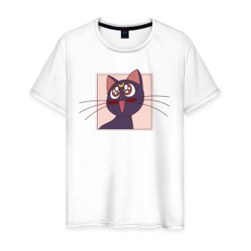 Мужская футболка хлопок с принтом Luna, Sailor Moon в Курске, 100% хлопок | прямой крой, круглый вырез горловины, длина до линии бедер, слегка спущенное плечо. | Тематика изображения на принте: 90s | cat | cute | kawaii | kitty | luna | sailor moon | usagi tsukino | аниме | каваии | кавай | кот | котики | луна | манга | марс | меркурий | милота | сейлор | сейлор мун | усаги цукино