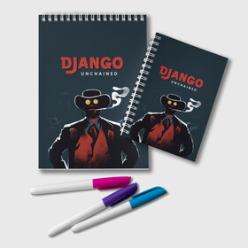 Блокнот с принтом Django в Курске, 100% бумага | 48 листов, плотность листов — 60 г/м2, плотность картонной обложки — 250 г/м2. Листы скреплены удобной пружинной спиралью. Цвет линий — светло-серый
 | Тематика изображения на принте: django | tarantino | джанго | джанго освобожденный | тарантино