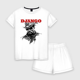 Женская пижама с шортиками хлопок с принтом Django в Курске, 100% хлопок | футболка прямого кроя, шорты свободные с широкой мягкой резинкой | django | tarantino | джанго | джанго освобожденный | тарантино