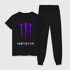 Женская пижама хлопок с принтом MONSTER ENERGY в Курске, 100% хлопок | брюки и футболка прямого кроя, без карманов, на брюках мягкая резинка на поясе и по низу штанин | black monster | bmx | claw | cybersport | energy | monster | monster energy | moto | motocross | race | sport | киберспорт | когти | монстер энерджи | монстр | мото | мотокросс | ралли | скейтбординг | спорт | т | энергия