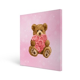 Холст квадратный с принтом Плюшевый медведь с сердечком в Курске, 100% ПВХ |  | арт | животные | картинка | медвежонок | мишка | плюшевый медведь | рисунок | розовые цветы | розочки | розы | сердечко | сердце | сердце из роз | цветы