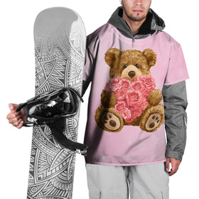 Накидка на куртку 3D с принтом Плюшевый медведь с сердечком в Курске, 100% полиэстер |  | арт | животные | картинка | медвежонок | мишка | плюшевый медведь | рисунок | розовые цветы | розочки | розы | сердечко | сердце | сердце из роз | цветы