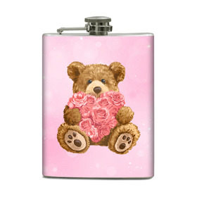 Фляга с принтом Плюшевый медведь с сердечком в Курске, металлический корпус | емкость 0,22 л, размер 125 х 94 мм. Виниловая наклейка запечатывается полностью | арт | животные | картинка | медвежонок | мишка | плюшевый медведь | рисунок | розовые цветы | розочки | розы | сердечко | сердце | сердце из роз | цветы