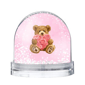 Снежный шар с принтом Плюшевый медведь с сердечком в Курске, Пластик | Изображение внутри шара печатается на глянцевой фотобумаге с двух сторон | арт | животные | картинка | медвежонок | мишка | плюшевый медведь | рисунок | розовые цветы | розочки | розы | сердечко | сердце | сердце из роз | цветы