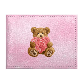 Обложка для студенческого билета с принтом Плюшевый медведь с сердечком в Курске, натуральная кожа | Размер: 11*8 см; Печать на всей внешней стороне | арт | животные | картинка | медвежонок | мишка | плюшевый медведь | рисунок | розовые цветы | розочки | розы | сердечко | сердце | сердце из роз | цветы