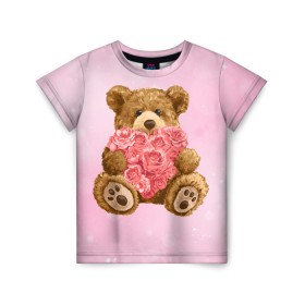 Детская футболка 3D с принтом Плюшевый медведь с сердечком в Курске, 100% гипоаллергенный полиэфир | прямой крой, круглый вырез горловины, длина до линии бедер, чуть спущенное плечо, ткань немного тянется | арт | животные | картинка | медвежонок | мишка | плюшевый медведь | рисунок | розовые цветы | розочки | розы | сердечко | сердце | сердце из роз | цветы