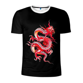 Мужская футболка 3D спортивная с принтом Дракон в Курске, 100% полиэстер с улучшенными характеристиками | приталенный силуэт, круглая горловина, широкие плечи, сужается к линии бедра | арт | дракон | дракоша | животные | картинка | китайский дракон | красный дракон | рисунок | японский дракон | ящер