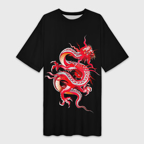Платье-футболка 3D с принтом Дракон в Курске,  |  | арт | дракон | дракоша | животные | картинка | китайский дракон | красный дракон | рисунок | японский дракон | ящер