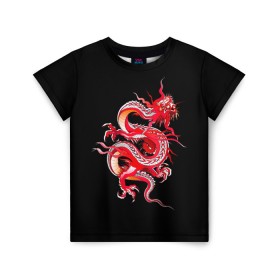 Детская футболка 3D с принтом Дракон в Курске, 100% гипоаллергенный полиэфир | прямой крой, круглый вырез горловины, длина до линии бедер, чуть спущенное плечо, ткань немного тянется | Тематика изображения на принте: арт | дракон | дракоша | животные | картинка | китайский дракон | красный дракон | рисунок | японский дракон | ящер