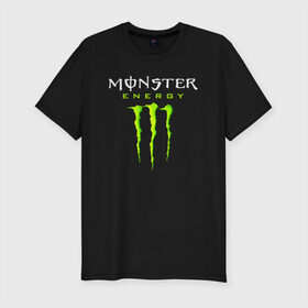 Мужская футболка хлопок Slim с принтом MONSTER ENERGY в Курске, 92% хлопок, 8% лайкра | приталенный силуэт, круглый вырез ворота, длина до линии бедра, короткий рукав | black monster | bmx | claw | cybersport | energy | monster | monster energy | moto | motocross | race | sport | киберспорт | когти | монстер энерджи | монстр | мото | мотокросс | ралли | скейтбординг | спорт | т | энергия