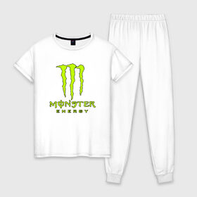 Женская пижама хлопок с принтом MONSTER ENERGY в Курске, 100% хлопок | брюки и футболка прямого кроя, без карманов, на брюках мягкая резинка на поясе и по низу штанин | black monster | bmx | claw | cybersport | energy | monster | monster energy | moto | motocross | race | sport | киберспорт | когти | монстер энерджи | монстр | мото | мотокросс | ралли | скейтбординг | спорт | т | энергия